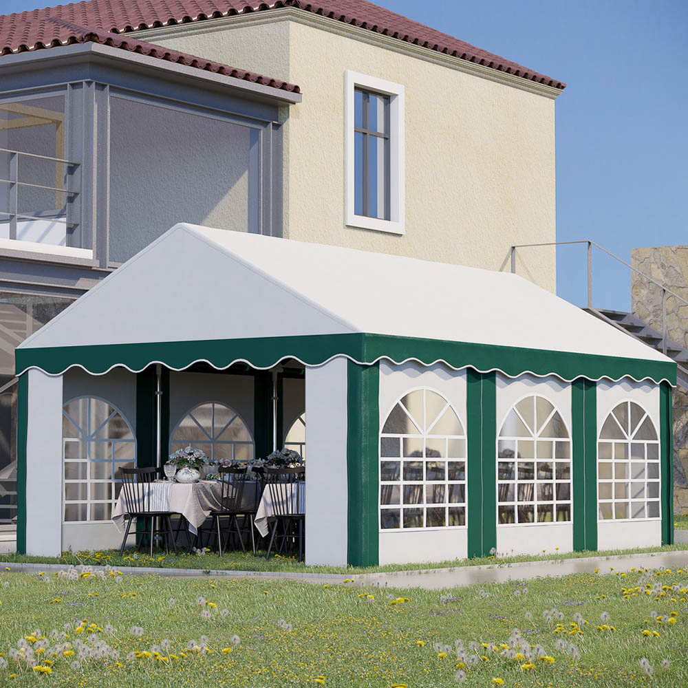 Outsunny 6 x 4m White and Green Marquee Party Tent with Sides Image 1