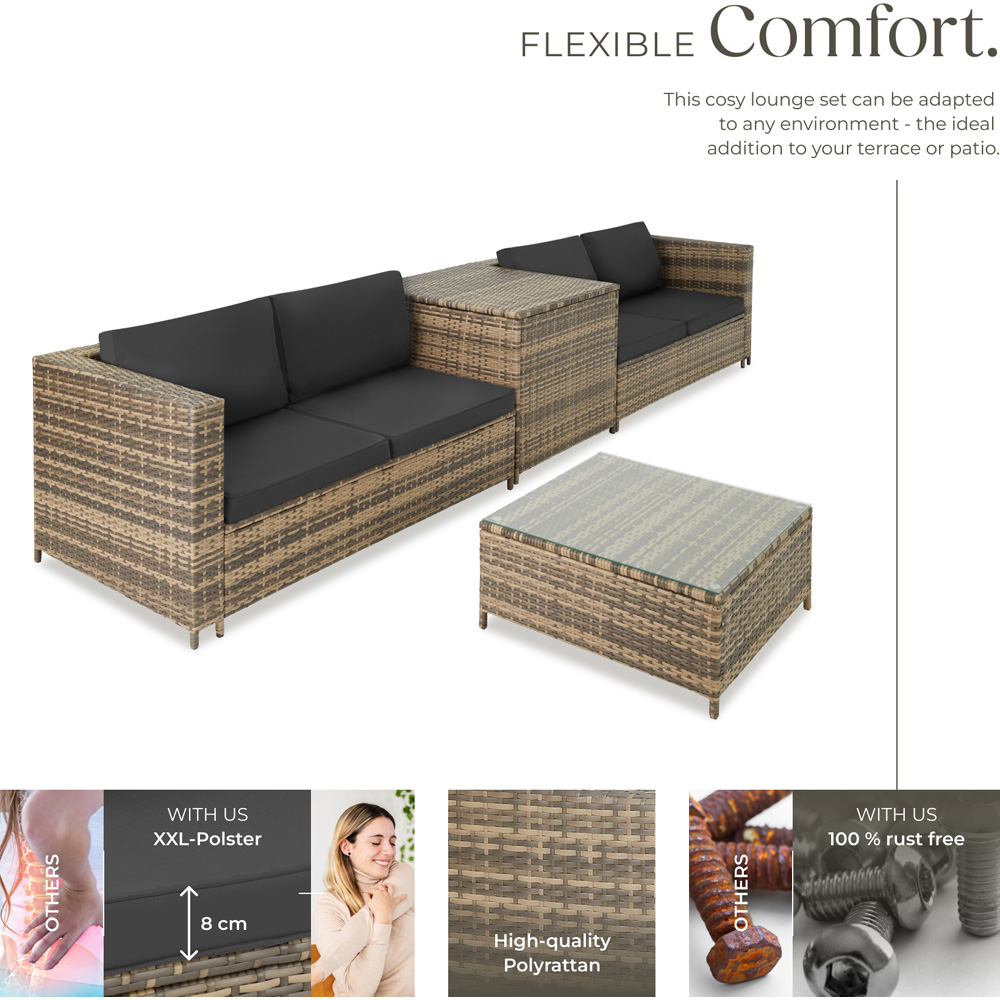 tectake Siena 4 Seater Natural and Dark Grey Rattan Garden Lounge Set with Storage Box Image 3