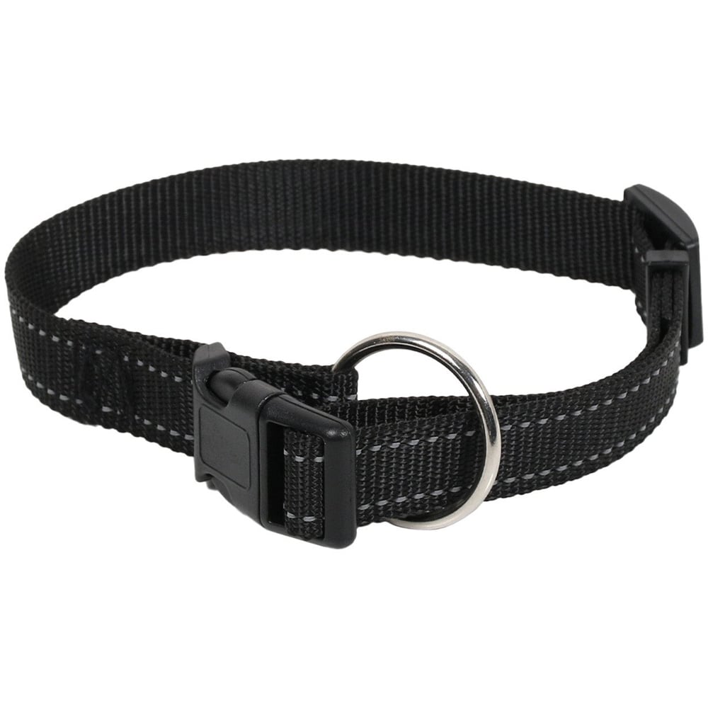 Reflective Nylon Dog Collar - Black / Medium Image