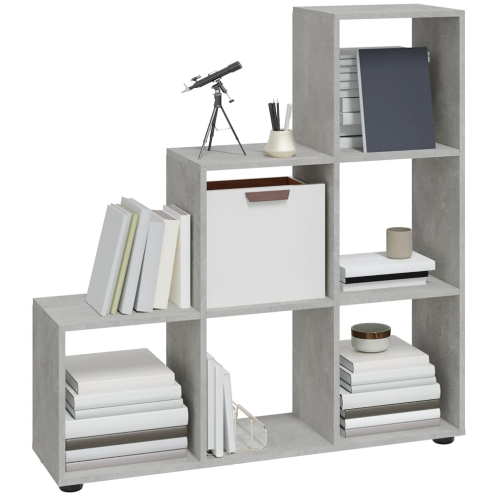 vidaXL 6 Shelf Concrete Grey Staircase Bookcase Image 3