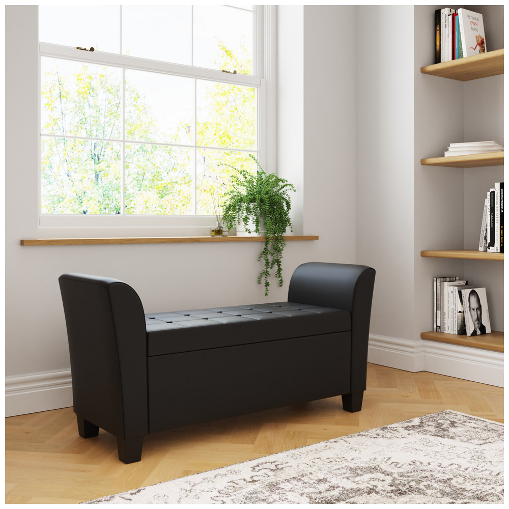 GFW Verona Black Upholstered Window Seat Image 6