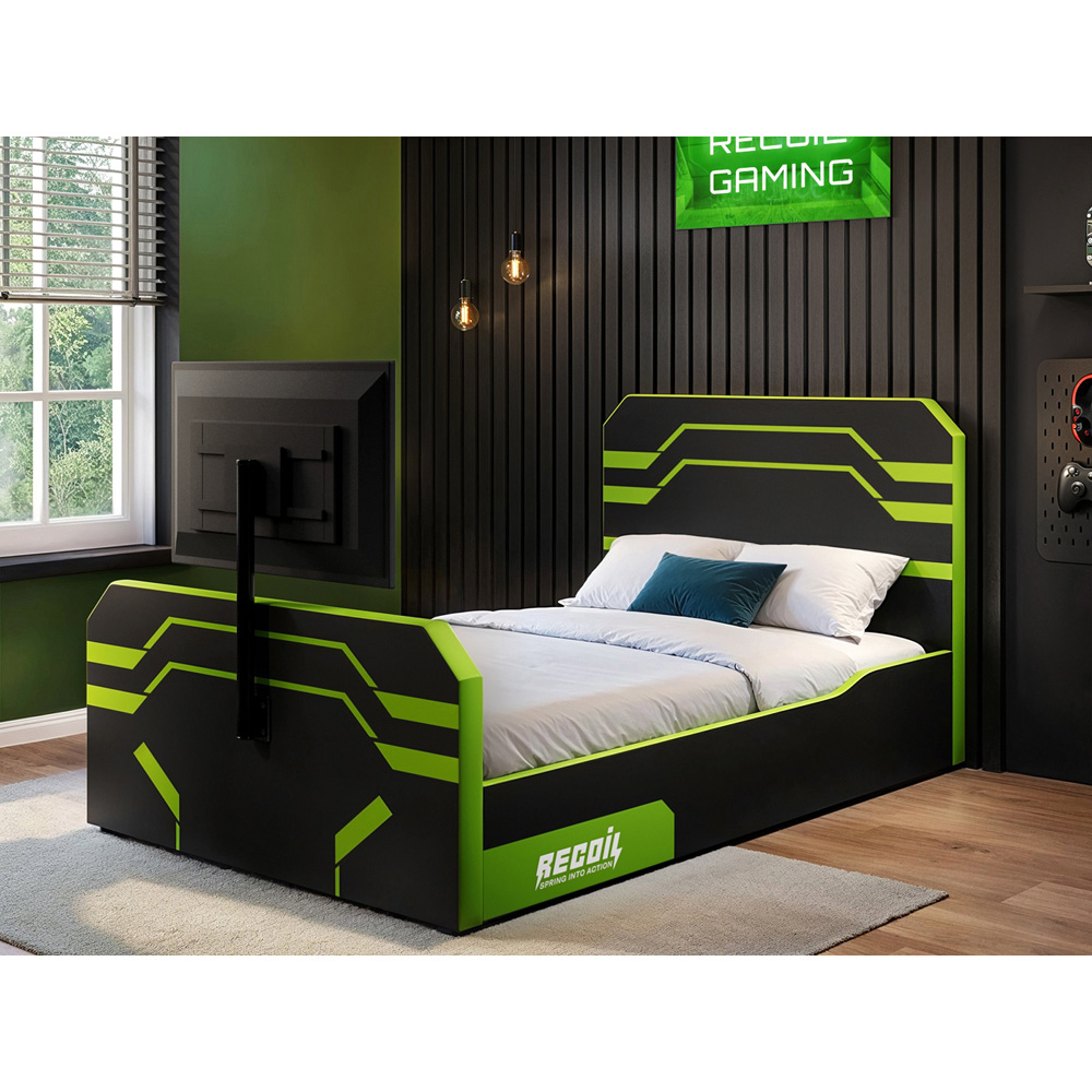 Recoil Alister Small Double Black and Green Side Lift Ottoman Bed with TV Support Image 4