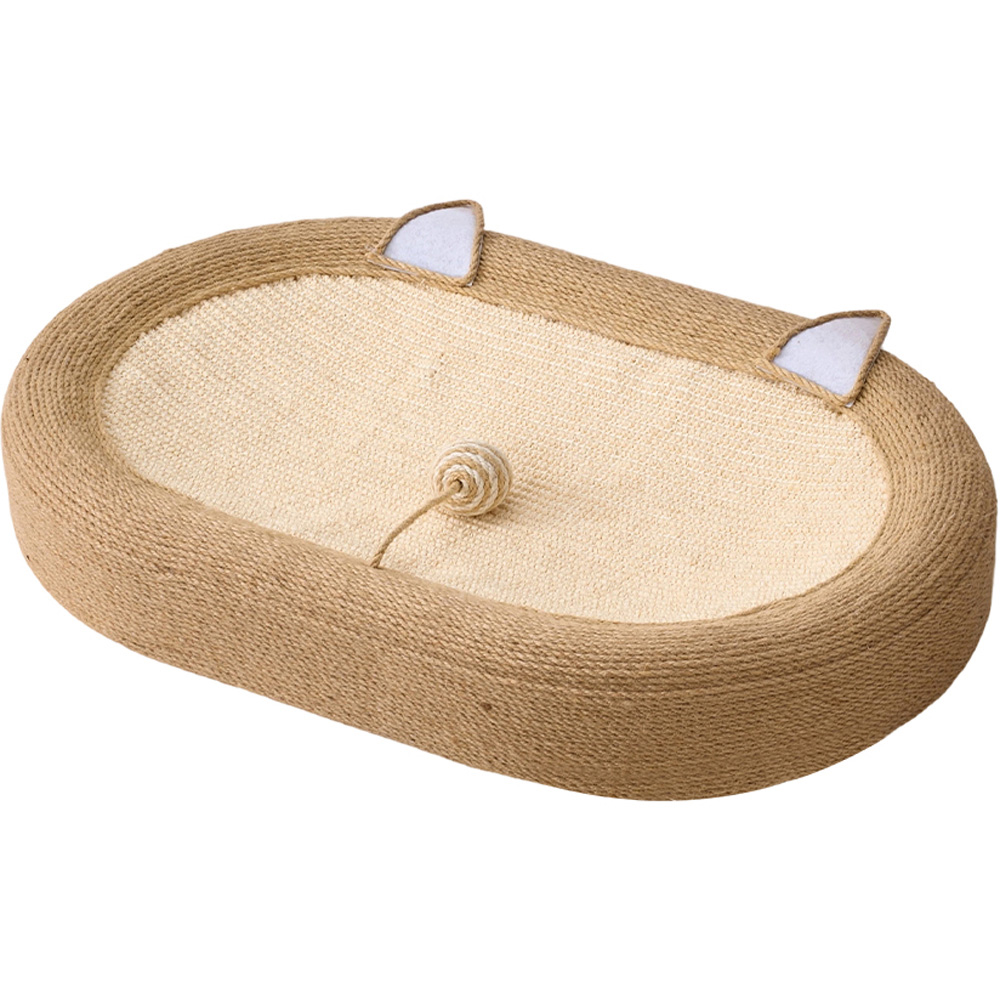 H&O Direct 61 x 40cm 2-in-1 Natural Oval Sisal Cat Scratcher Bed with Toy Ball Image 1