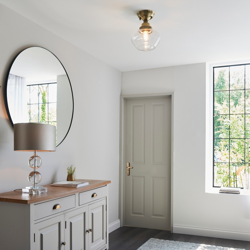 Merano Finale Antique Brass Clear Glass Semi Flush Ceiling Light Image 7