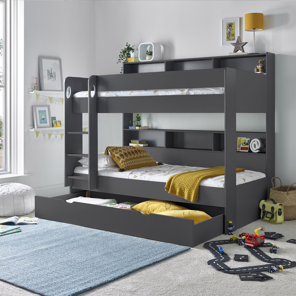 Oliver Onyx Grey Single Drawer Storage Bunk Bed with Memory Foam Mattresses Image 8