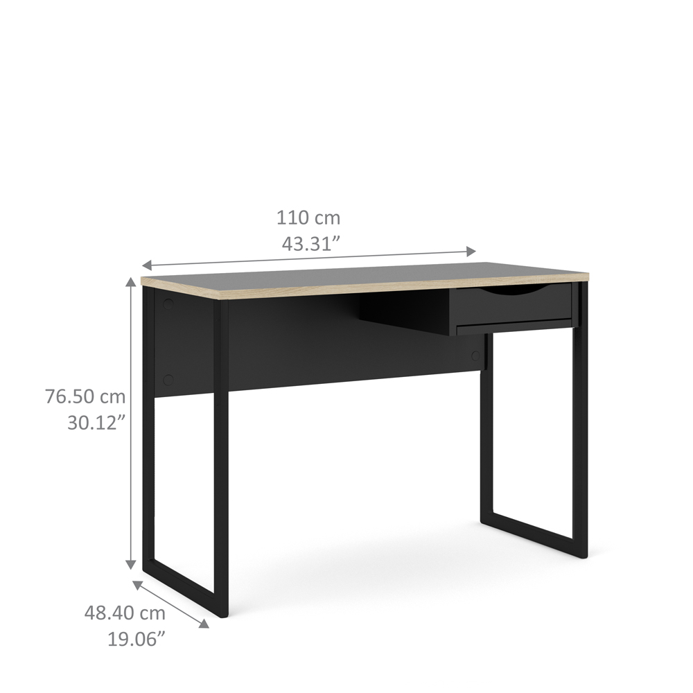 Florence Function Plus Single Drawer Desk Black and Oak Trim Image 9