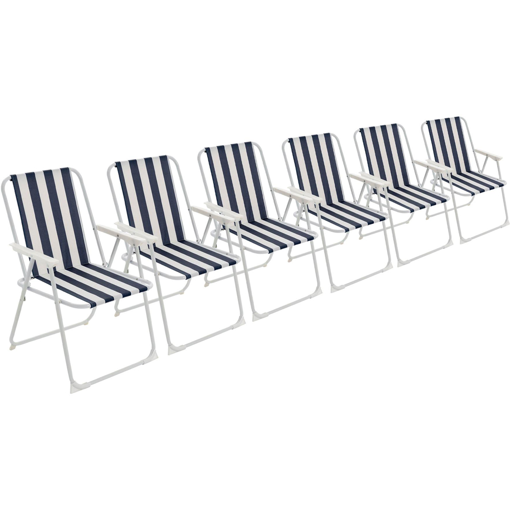 Harbour Housewares Blue Stripe Metal Foldable Beach Chair 6 Pack Image 2