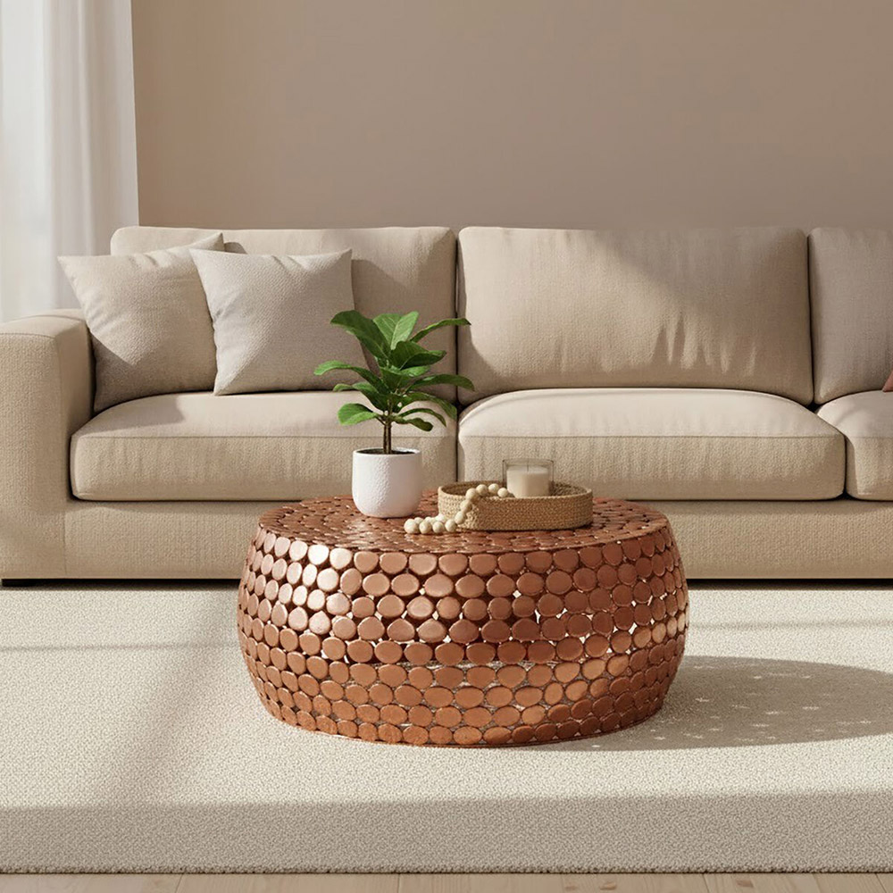 Premier Housewares Templar Copper Finish Pebble Design Round Coffee Table Image 3