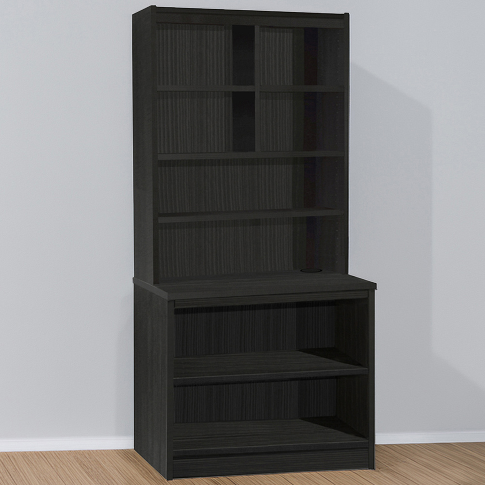 R White Cabinets 8 Shelf Black Desk Height Bookcase with Hutch Image 1