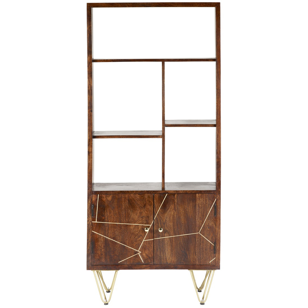 Brooklyn Ozella 2 Door 5 Shelf Dark Gold Large Bookcase Image 3