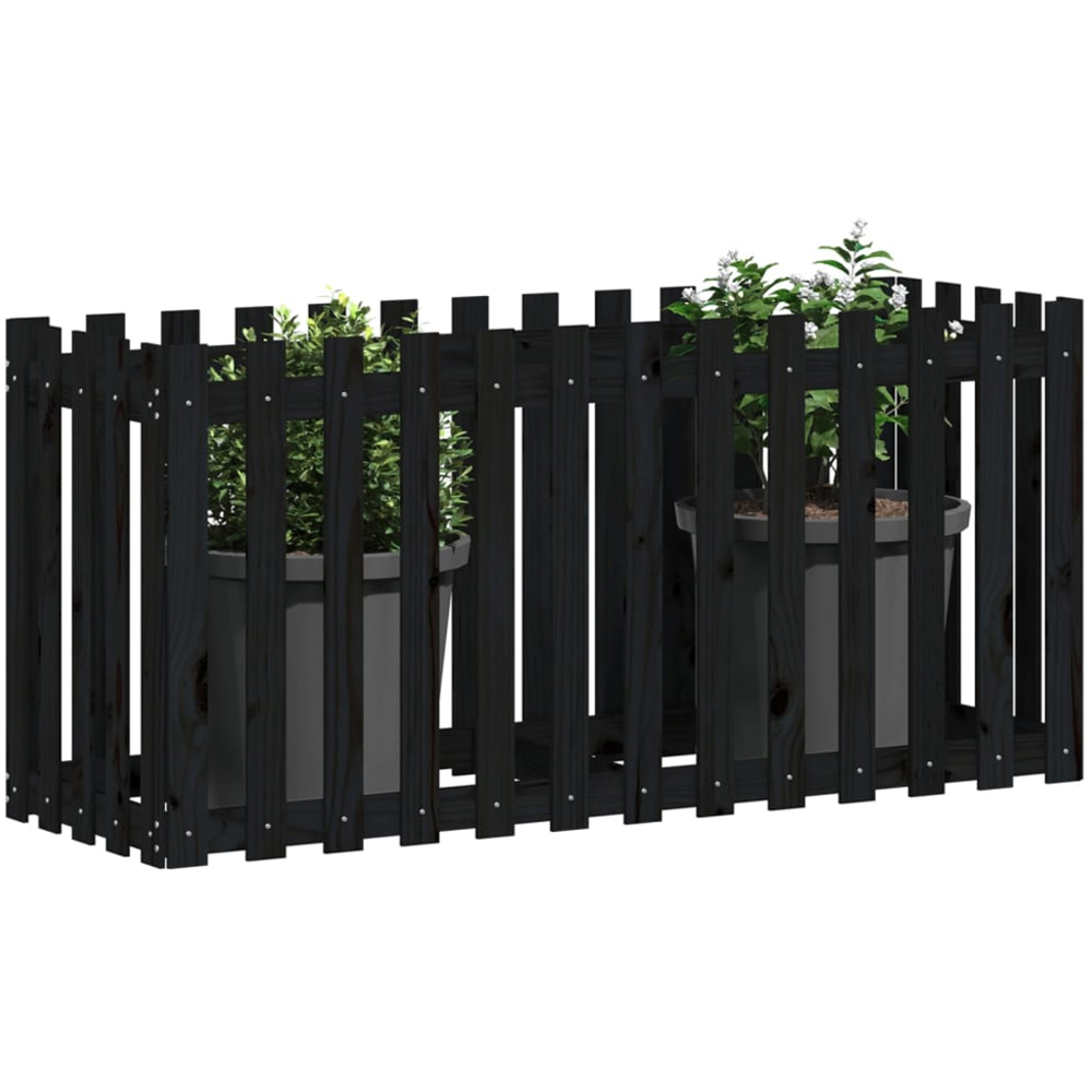 vidaXL Black Solid Pine Wood Fence Design Raised Garden Bed 70 x 150 x 50cm Image 2