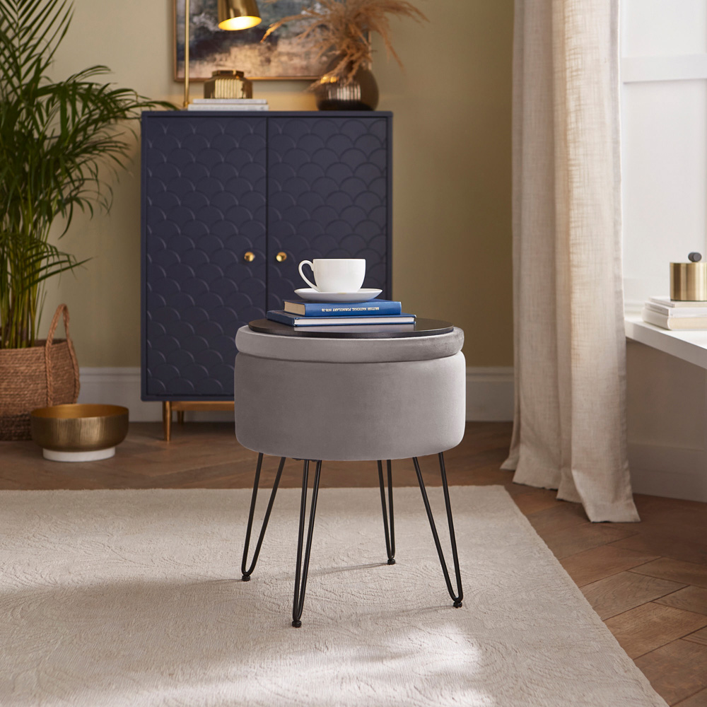 GFW Avery Grey Velvet Storage Stool Image 7