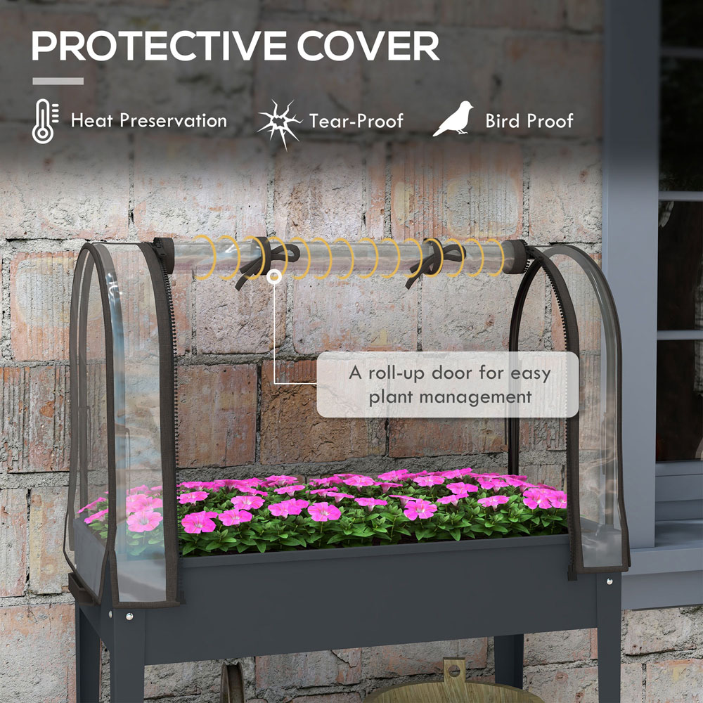 Outsunny Grey Raised Planter with Greenhouse Cover and Wheels Image 4