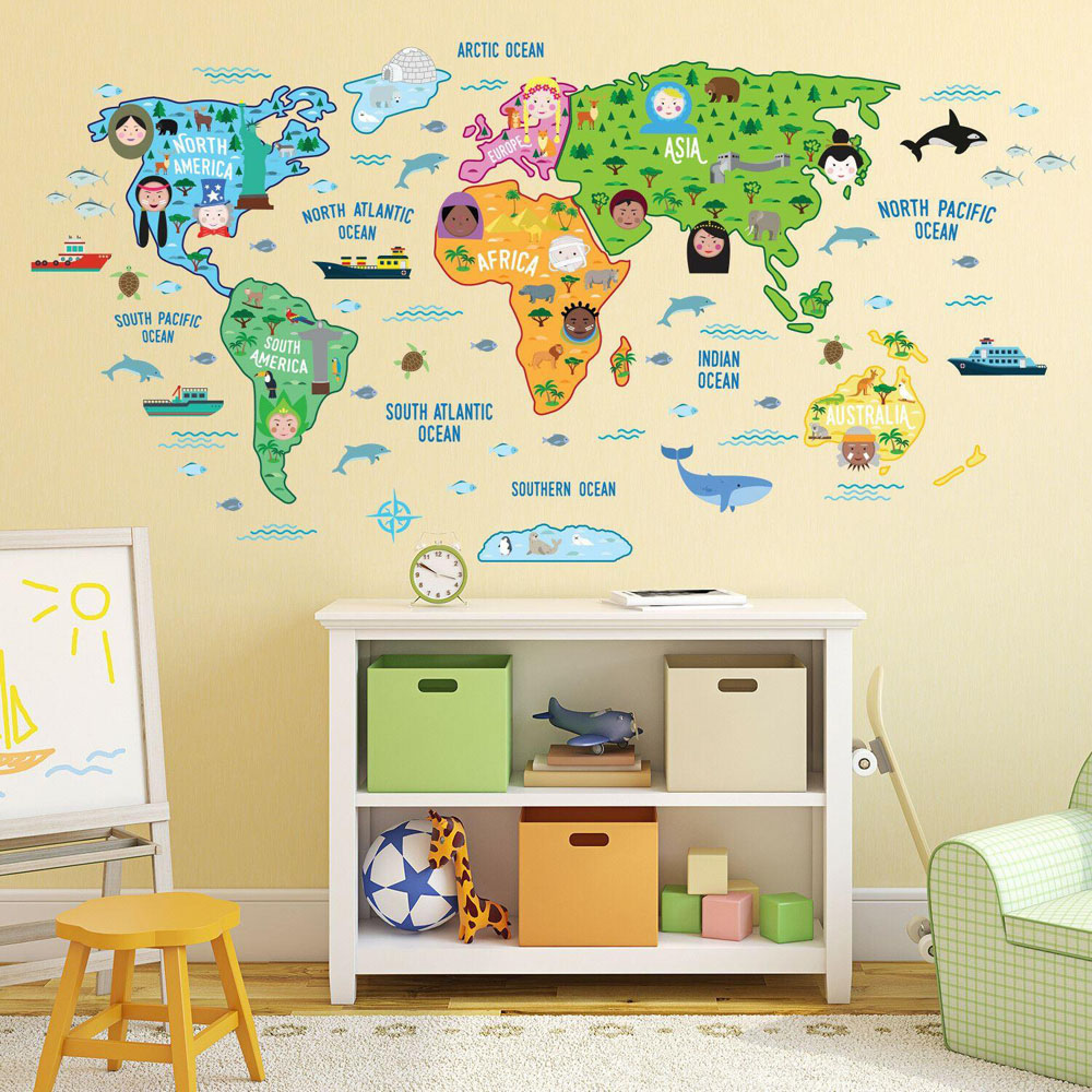Walplus Kids Educational World Map Self Adhesive Wall Stickers Image 5