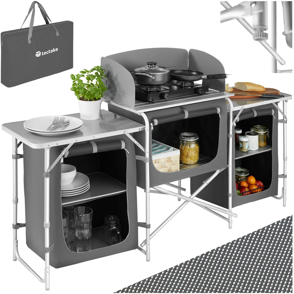 tectake 5 Compartments Grey Foldable Camping Kitchen Image 2