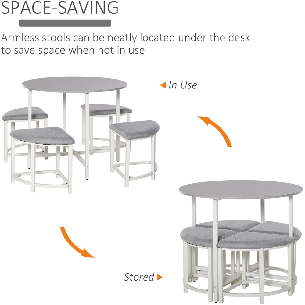 Portland 4 Seater Wooden Round Dining Set Grey Image 4
