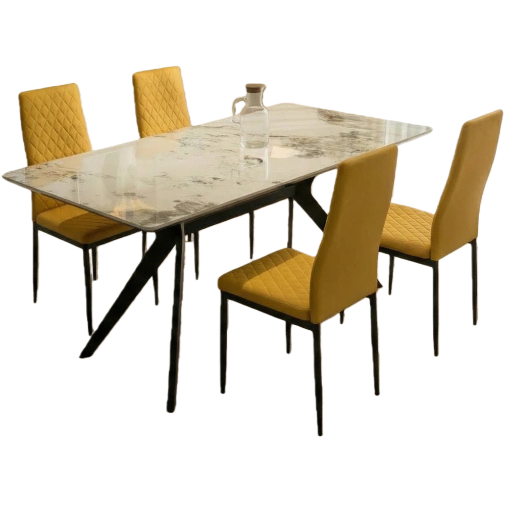 Indoor Living Emily 4 Seater Leather Marble Top Dining Set Mustard Image 2