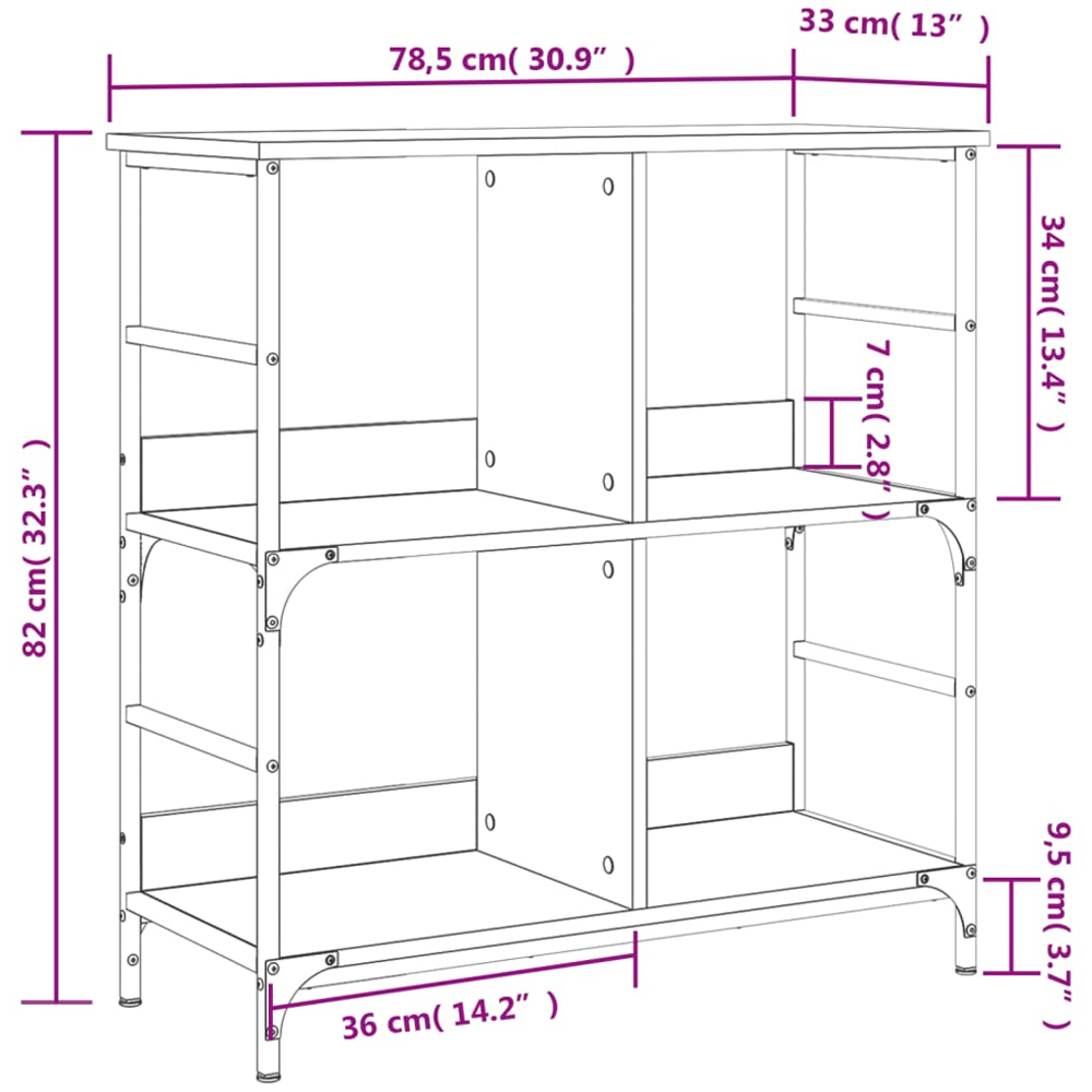 vidaXL 4 Shelf Smoked Oak Wood and Steel Wide Bookcase Image 9