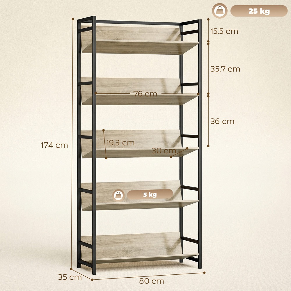 Portland 5 Shelf Oak Anti Slip Bookcase Image 8