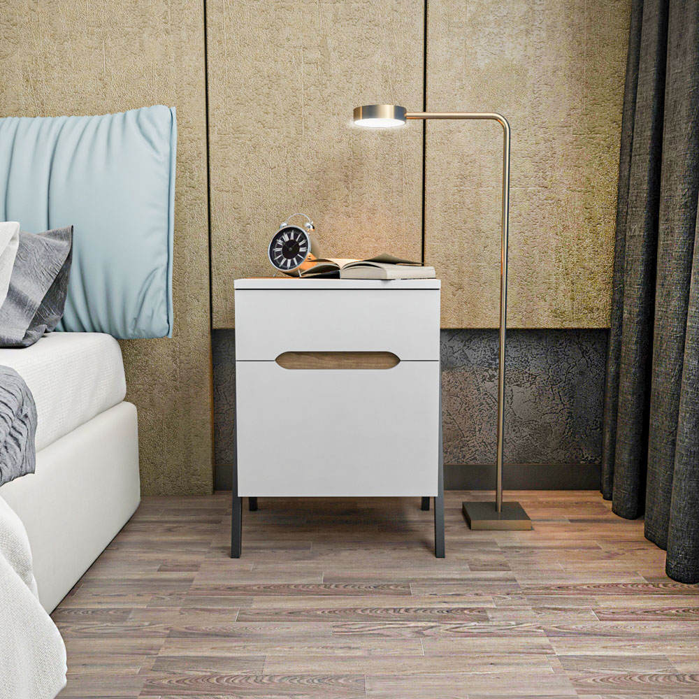 Decorotika Neva Single Door Single Drawer Walnut White and Black Side Table Image 3