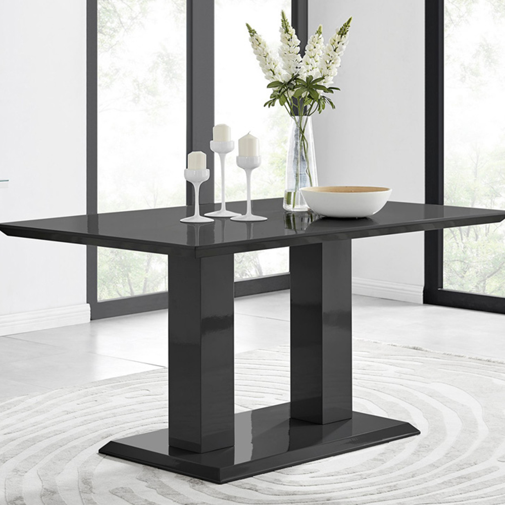 Furniturebox Molini Solara 6 Seater Dining Set Black Gloss and White Image 2