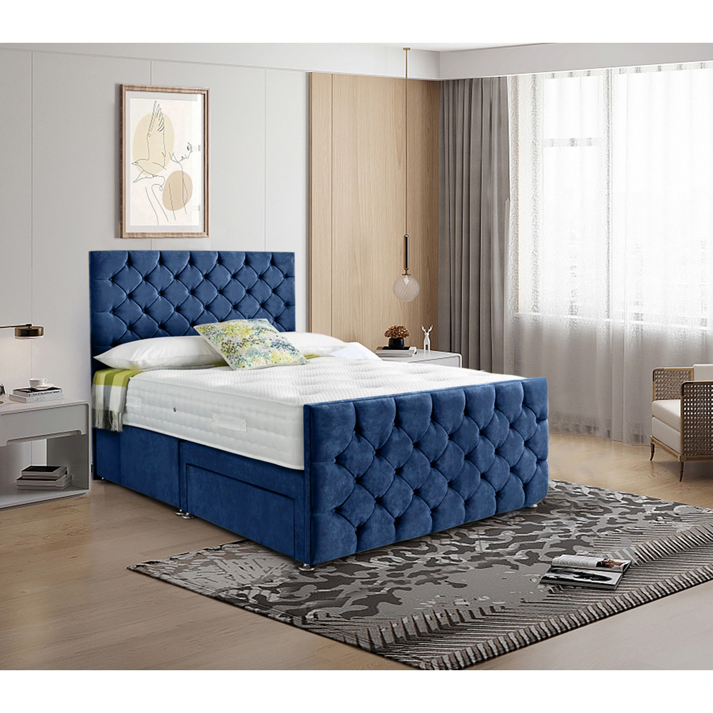 Eleganza Home Dreamscape King Size Sapphire Plush Velvet Single Drawer Divan Bed with Headboard Image 2
