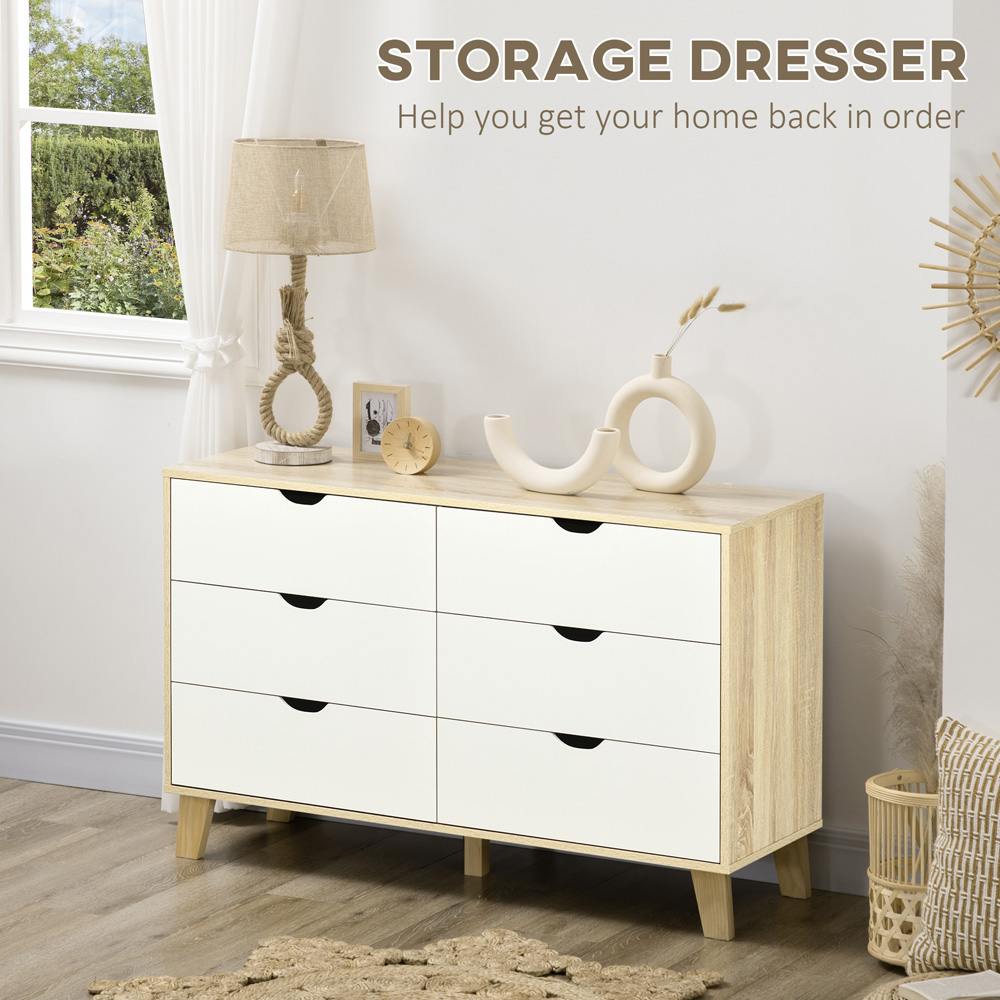 Portland 6 Drawer White and Light Brown Chest of Drawers Image 4