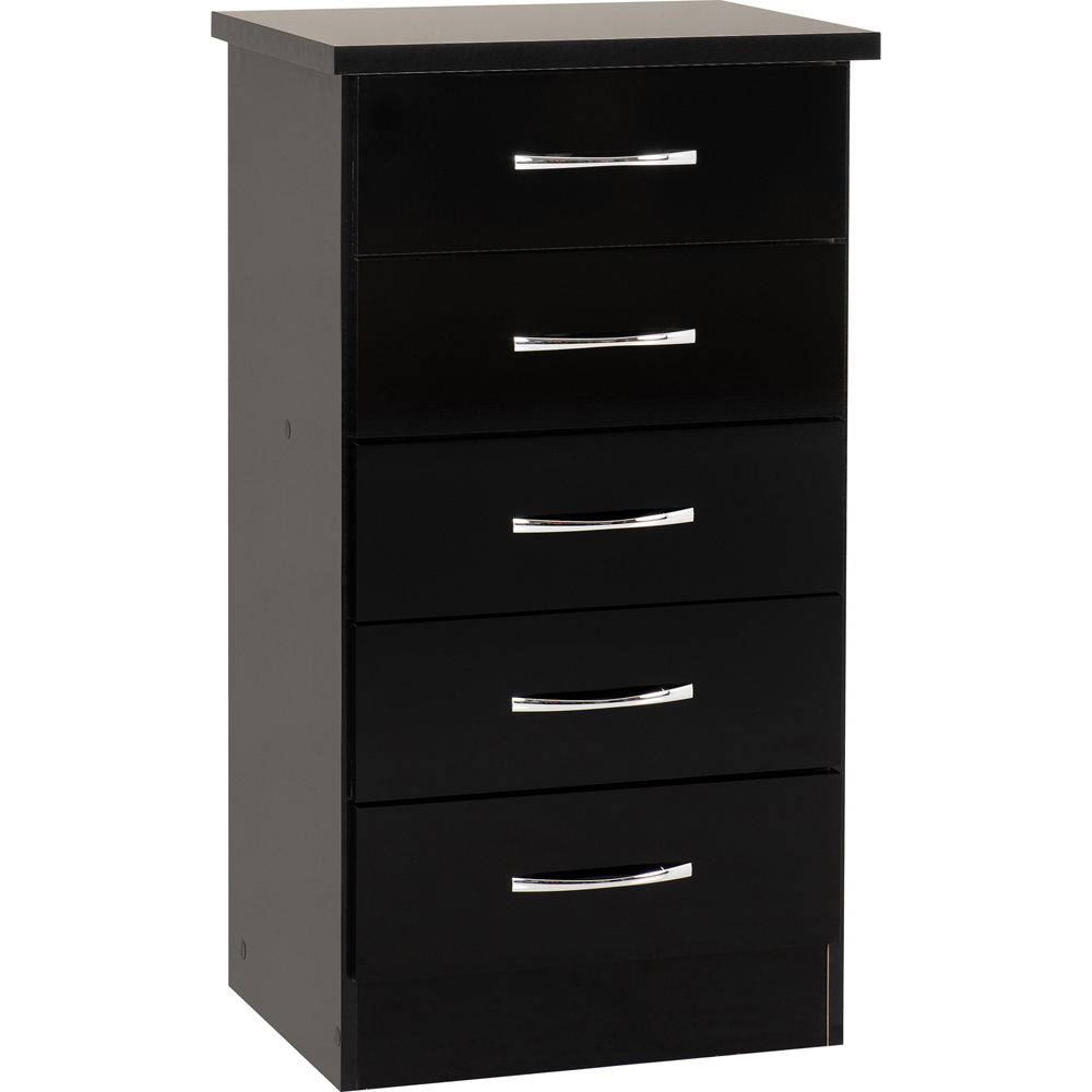 Seconique Nevada 5 Drawer Black Gloss Narrow Chest of Drawers Image 2