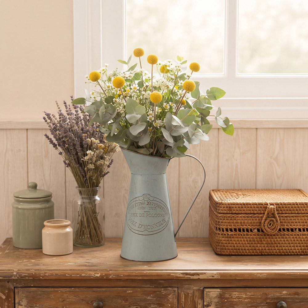 Living and Home Light Blue Retro Iron Dried and Artificial Flower Vase Image 2