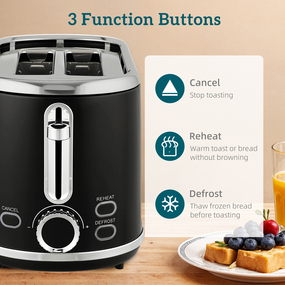 HOMCOM 800-286V70BK Black Retro Digital 1.7L Kettle and 2 Slice Toaster Set 3000W Image 6