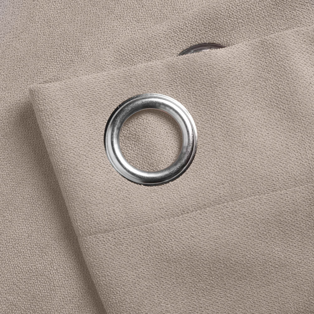 Alan Symonds Taupe Velvet Chenille Ring Top Eyelet Curtains 142 x 137cm Image 2