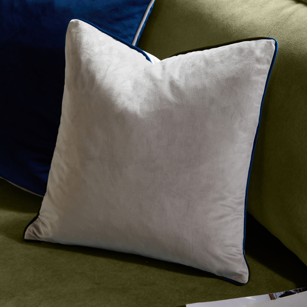 Furn Meridian Silver and Navy Velvet Cushion 45 x 45cm Image 2