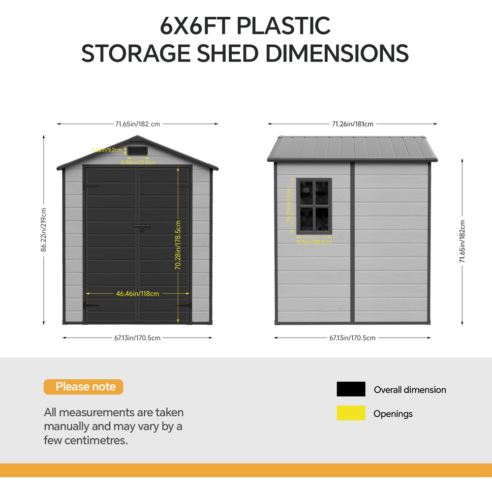 Living and Home 6 x 6ft Smokey Grey and Black Wood Grain Plastic Garden Storage Shed Image 9