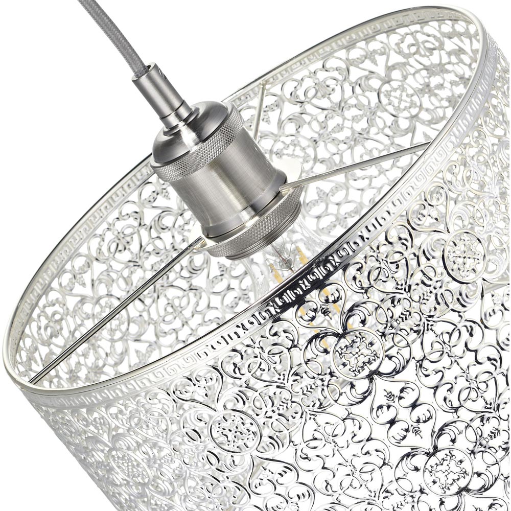 Happy Homewares Moroccan Style Ornate Shiny Silver Metal Pendant Shade Image 5