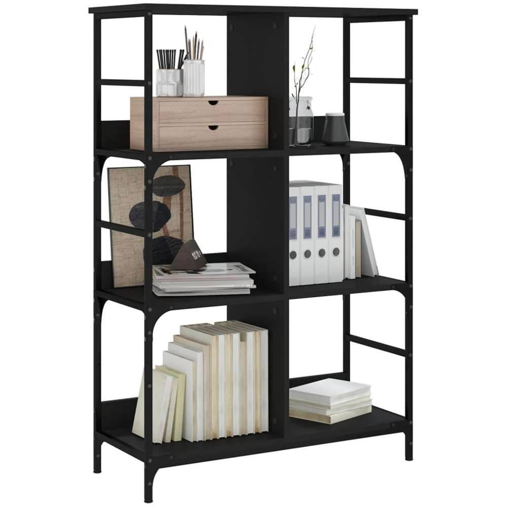 vidaXL 6 Open Shelf Black Engineered Wood Bookshelf Image 3