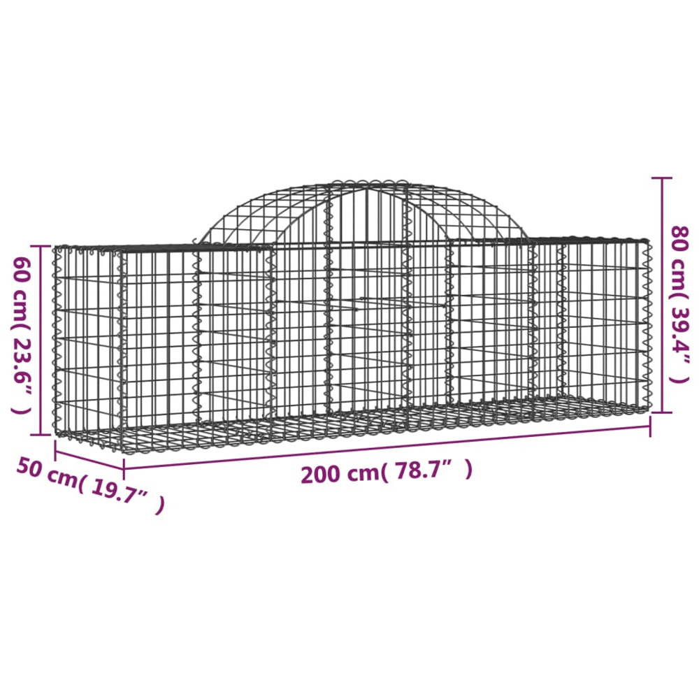 vidaXL Silver Galvanised Iron Arched Gabion Basket 200 x 50 x 60/80cm Image 4