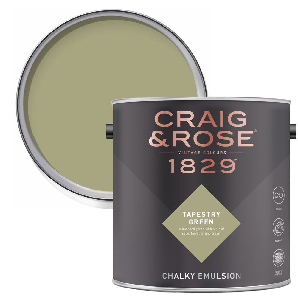 Craig & Rose Walls and Ceilings Tapestry Green Chalky Matt Emulsion Paint 2.5L Image 1