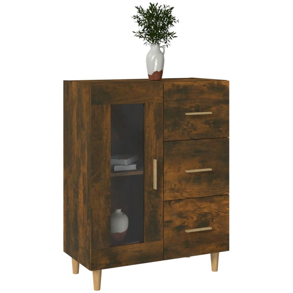 vidaXL Single Glass Door 3 Drawer Smoked Oak Sideboard Image 5