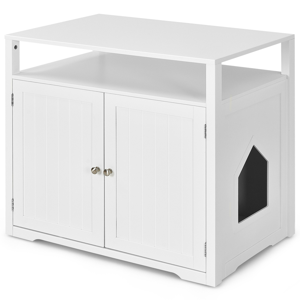 Costway White Cat Litter Box Enclosure with Adjustable and Removable Divider Image 3