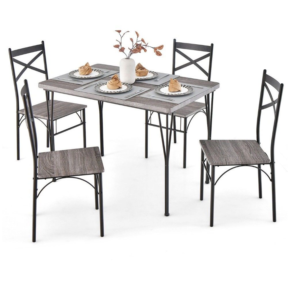 Costway 4 Seater Metal Frame Dining Set Grey Image 2