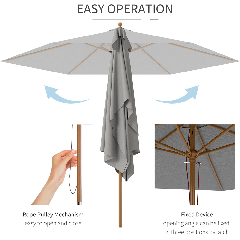 Outsunny Light Grey Wood Garden Sun Shade Parasol 2.5m Image 8