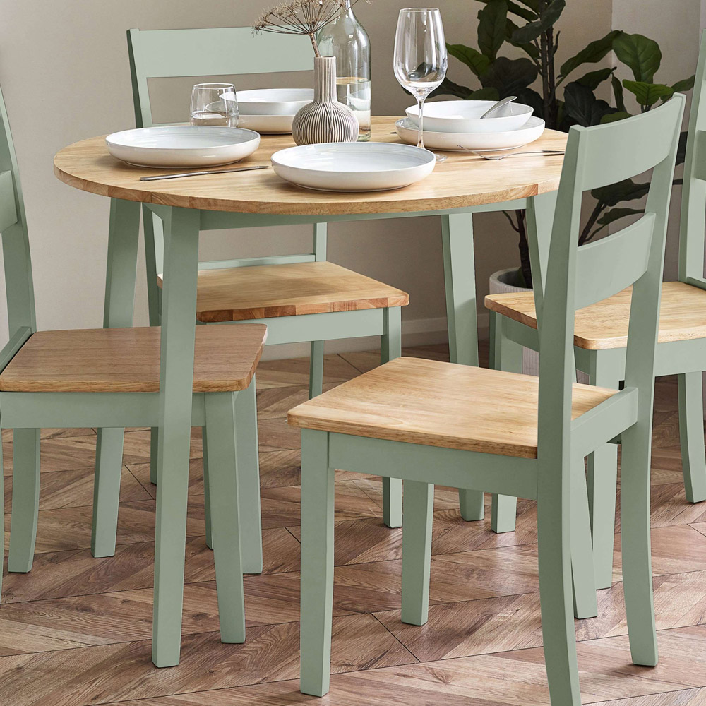 Julian Bowen Linwood 2 Seater 55-90cm Sage Green and Natural Round Drop Leaf Extendable Dining Table Image 1