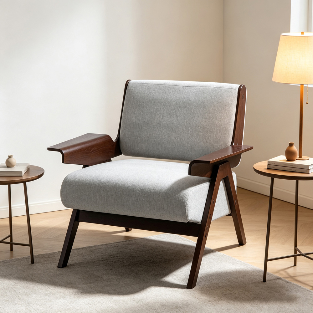 Living and Home Grey Chenille Modern Armchair Image 8