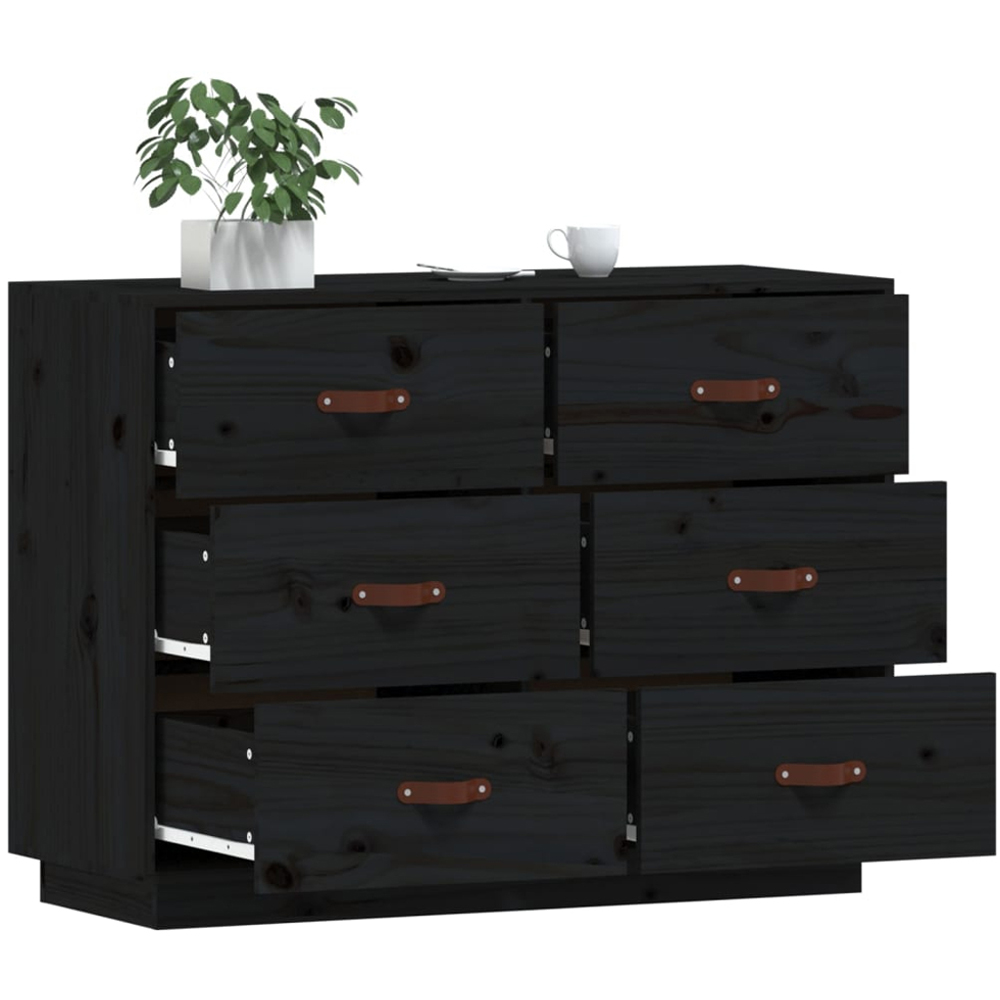 vidaXL 6 Drawer Black Solid Pine Wood Sideboard Image 4