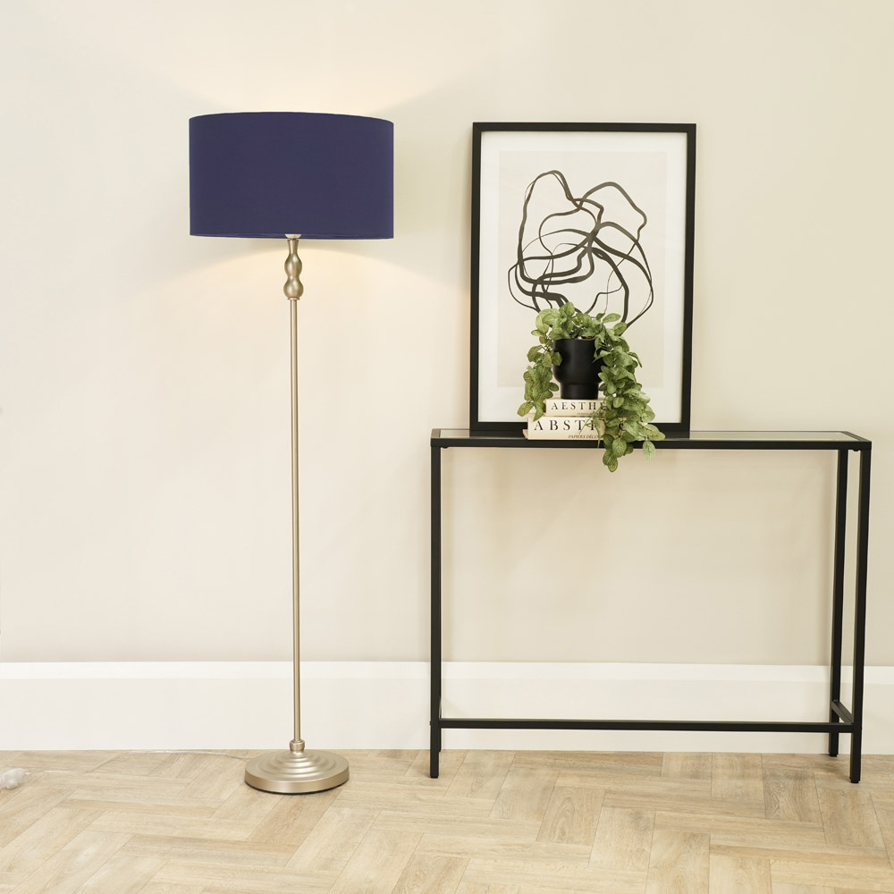ValueLights Maggie Navy Blue Shade Brushed Chrome Candlestick LED Floor Lamp Image 2
