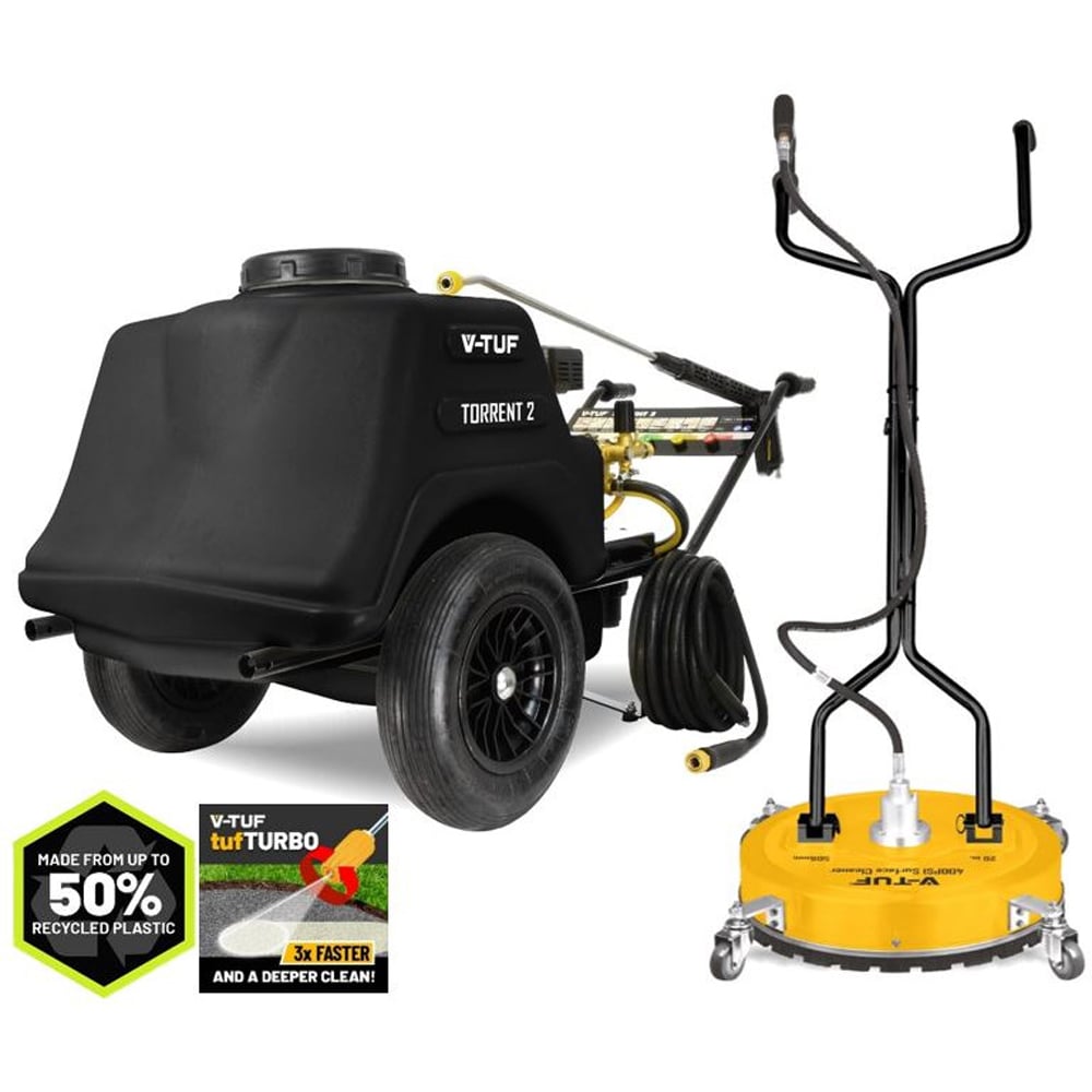 V-TUF TORRENT 2 7HP Mini Bowser Petrol Pressure Washer 190Bar with Poly Deck Surface Cleaner Image