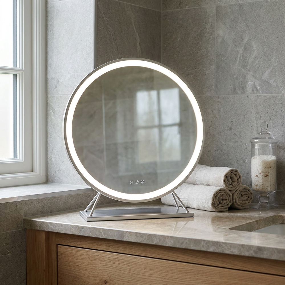 Round Standing Hollywood LED Mirror Silver Image 2