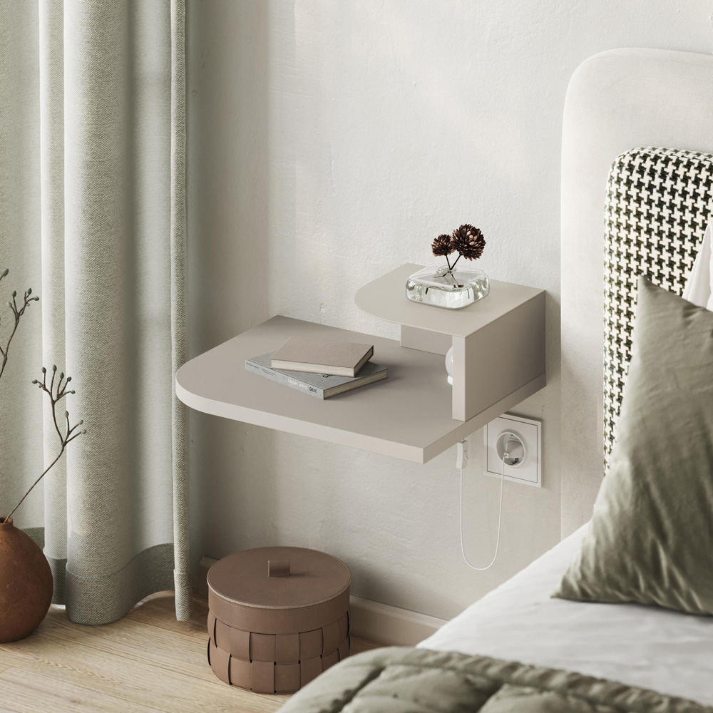 Decortie Luno 2-Tier Sandstone Wall Mounted Bedside Table with Night Light Image 6