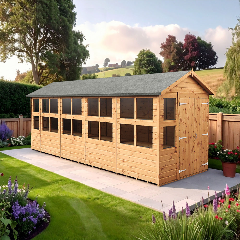 Empire Sheds 6 x 18ft 2 Door Dipped Treated Tongue and Groove Apex Potting Shed Image 2
