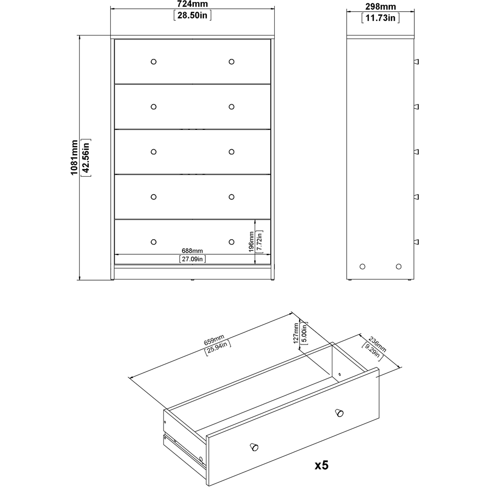 Furniture To Go May 5 Drawer Jackson Hickory Oak Chest of Drawers Image 9